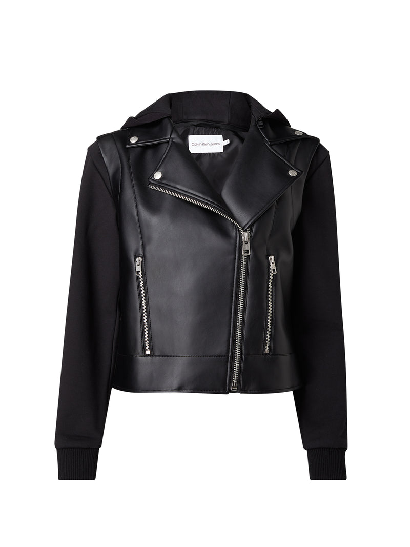 Biker τζάκετ Faux leather jersey mix